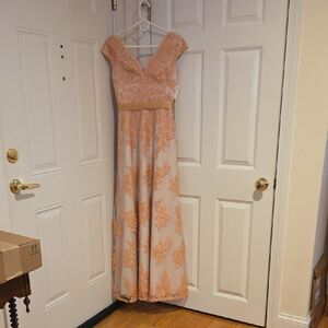 Aidan Mattox Peach Lace Maxi Dress